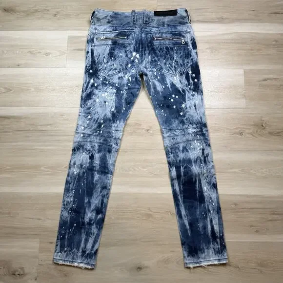 NEW Rock Revival Moto EAN Men's Jeans Acid Wash Blue Zippers 32x33 Stretch